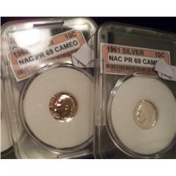 2 Proof-69 Silver Roosevelt Dimes, 1961, 1962