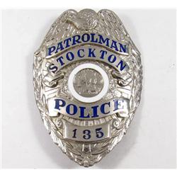 OBSOLETE STOCKTON CALIFORNIA PATROLMAN NO. 135 POLICE LAW BADGE