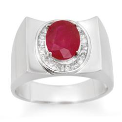Genuine 3.33 ctw Ruby & Diamond Men's Ring 10K Gold