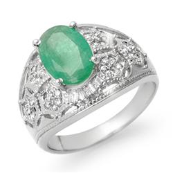 Genuine 2.87 ctw Emerald & Diamond Ring 14K White Gold