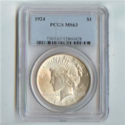 1924 Peace Silver Dollar PCGS Certified MS63