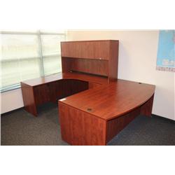 CHERRY U-SHAPED EXECUTIVE DESK WITH HUTCH
