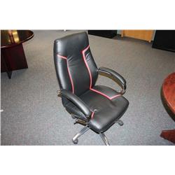 BLACK LEATHER WITH RED TRIM HIBACK EXECUTIVE CHAIR