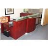 Image 1 : MAHOGANY WITH GLASS TOP L-SHAPED RECEPTION STATION