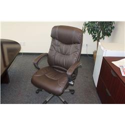 DARK BROWN LEATHER OVERSTUFFED HIBACK EXECUTIVE