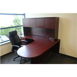 MAHOGANY L-SHAPED EXECUTIVE DESK WITH HUTCH