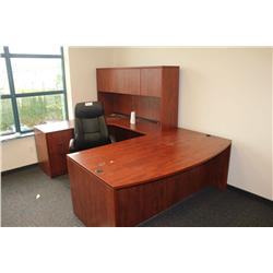 CHERRY U-SHAPED EXECUTIVE DESK WITH HUTCH