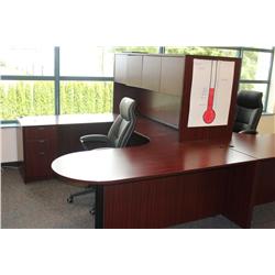 MAHOGANY U-SHAPED EXECUTIVE DESK WITH HUTCH