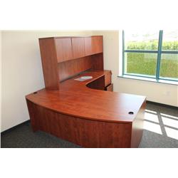 CHERRY L-SHAPED EXECUTIVE DESK WITH HUTCH