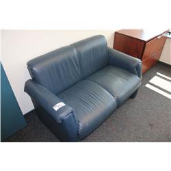 BLUE LEATHER LOVESEAT AND CHAIR