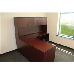 MAHOGANY L-SHAPED DESK WITH HUTCH