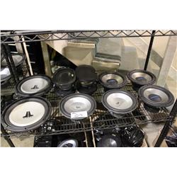 SHELF OF ASSORTED SPEAKERS