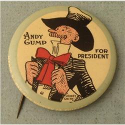 Large 1920s Orig Andy Gump For President Pin -Very Rare