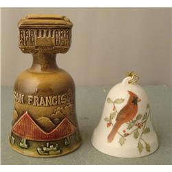 2 Vintage Ceramic Bells San Fran & Christmas Cardinal