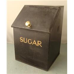 Metal Sugar Tin Vintage Canister w/ Hinged Lid Black