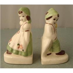 2 Children Ceramic Book Ends Figurines Vintage Antique