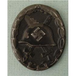ORIG NAZI BLACK WOUND BADGE- W/HELMET, SWASTIKA, SWORDS