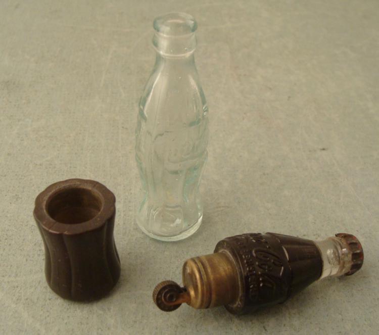 2 CocaCola Early Mini Coke Bottles, Lighter