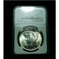 NGC 1923-p Peace Dollar Graded Choice Uncirculated ms64  NGC