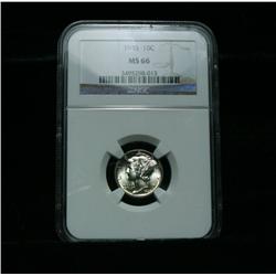 NGC 1945-p Liberty head 'Mercury' Dime Graded Gem+ Uncirculated ms66  NGC