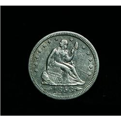 1853-p Arrows and Rays Seated Liberty Quarter 25c Grades Almost Uncirculated au58