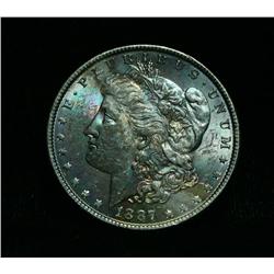 1887-p Rainbow Toned Morgan Dollar Grades Choice Uncirculated ms64