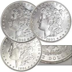 Morgan Silver Dollars 1882-P, 1883-P & 1884-P BU