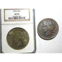 1924S Peace $  NGC53 and a RAW 1921 Peace $  Fine