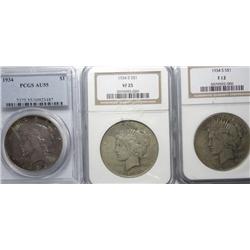 1934 PCGS55--34S NGC12--34S NGC25 Peace $