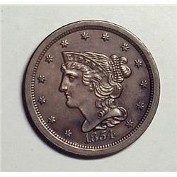 1854 half cent  AU58