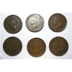 6 coin lot nice color VF or better Indian pennys.The key is the VF 1886 GS bid =