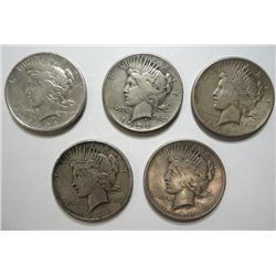 5 Circulated avg VG/F 1921 Peace $. Nice lot to make some lower graded sets