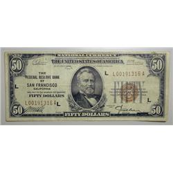 1929  $50 National Currency FRB of San Francisco CA  VF