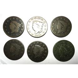 1817-18-19-20-22-25 large pennys average G to VG