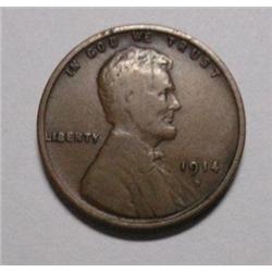 1914D Lincoln penny --nice color full wheat lines fine