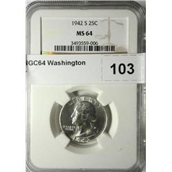 1942S  NGC64 Washington quarter