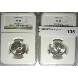 1949PD  NGC64 Washington quarters