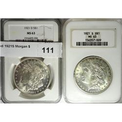 1921D and 1921S Morgan $ NGC63