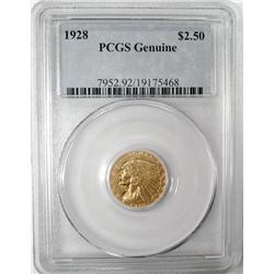 1928 $2 1/2 GOLD  PCGS GENUINE would grade a 61