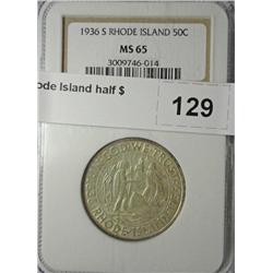 1936S Rhode Island half $  NGC65