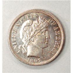 1897S Barber dime ;a BU coin,but more unique is it's strong proof like look