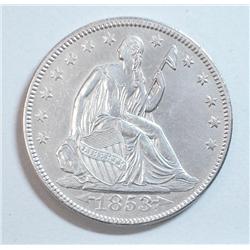 1853 A/RYS half $  AU cleaned