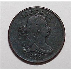 1808/7 half cent  dark chocolate color VF/XF  RARE overdate