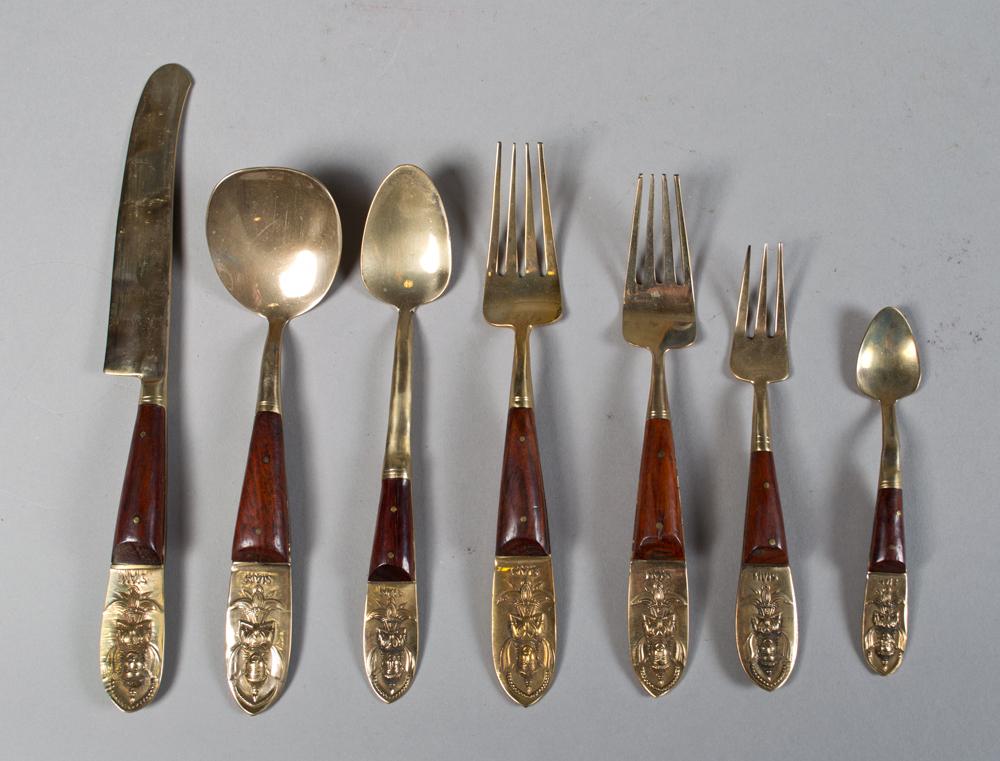 (148) Piece Siam Brass & Rosewood Flatware Set