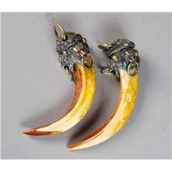 Pr. Chinese Gilt Metal Mounted Teeth