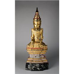 A Fine Giltwood and Jeweled Tibetan Buddha