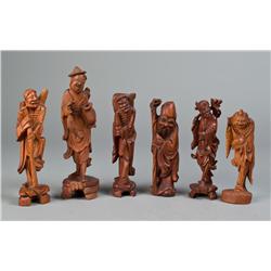 (6) Chinese Qing Carved Wood Figures