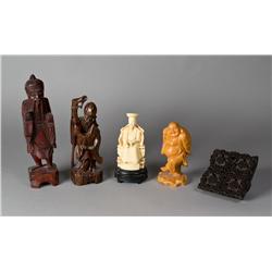 (5) Chinese Wood and Composition Carvings