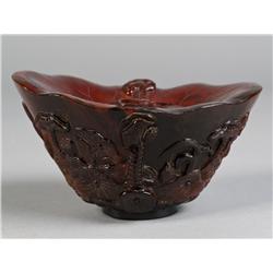 Chinese Carved Horn Libation Vessel