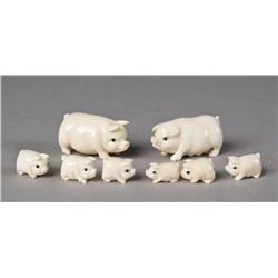 Chinese Carved Ivory Family of Pigs